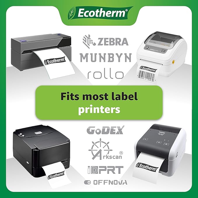 2"x1" Thermal Labels for Rollo, Munbyn, Zebra, Godex, Arkscan, iDPRT, Offnova Label Printers and More - White Paper Stickers - Small Multipurpose Labels | 15000 Labels | 6 Rolls | by Ecotherm