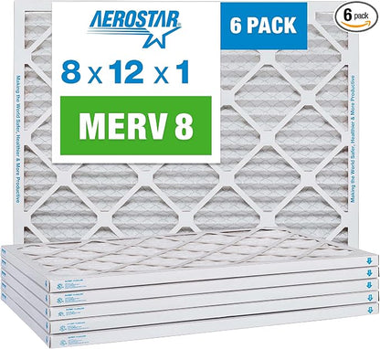 Aerostar 8x12x1 MERV 8 Pleated Air Filter, AC Furnace Air Filter, 6 Pack by AirFiltersDelivered