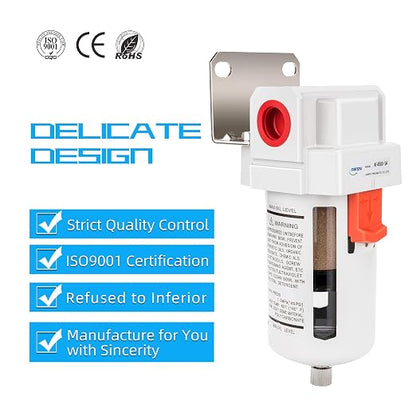 NANPU 1/2" NPT Compressed Air Line Filter, 5 Micron Brass Element, Poly Bowl - Image 5