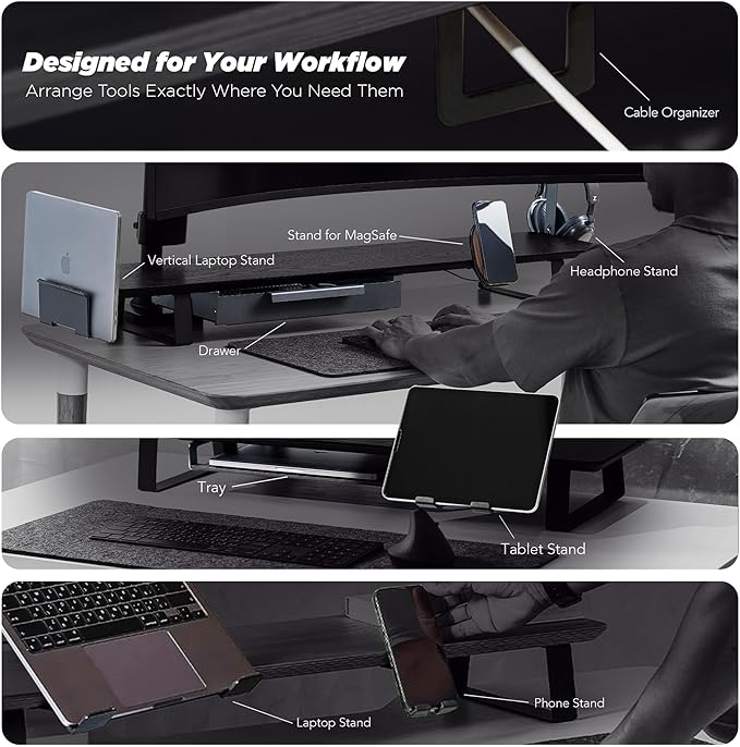 ULTRARM Moodular Add-ons Phone Stand [Accessory Only - Requires Moodular Wooden Monitor Stand Slide Rails for Use] Black MSA-PS
