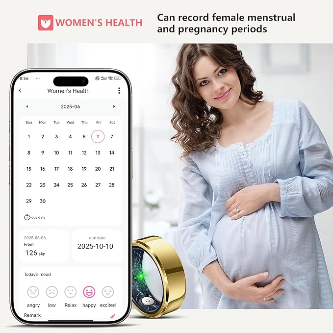 RIFESI Smart Ring for Women Men, Fashion Minimalist Fitness Ring & Sleep Tracker Ring with Heart Rate, Blood Pressure,5ATM Waterproof Health Ring,Gifts for Women Men Gift,No Subscription (10,Gold)