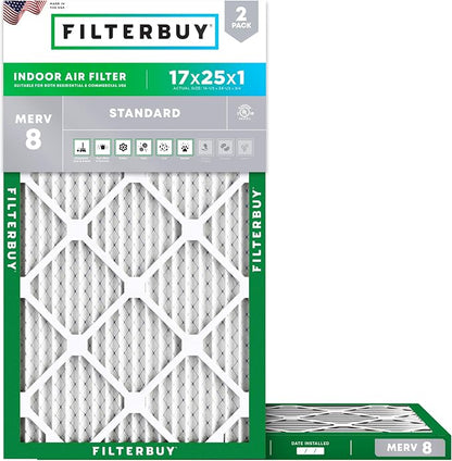 Filterbuy 17x25x1 Air Filter MERV 8 Essential Dust & Allergy Defense, by Filterbuy