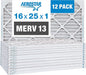 Aerostar 16x25x1 MERV 13 Pleated Air Filter, AC Furnace Air Filter, 12 Pack by AirFiltersDelivered