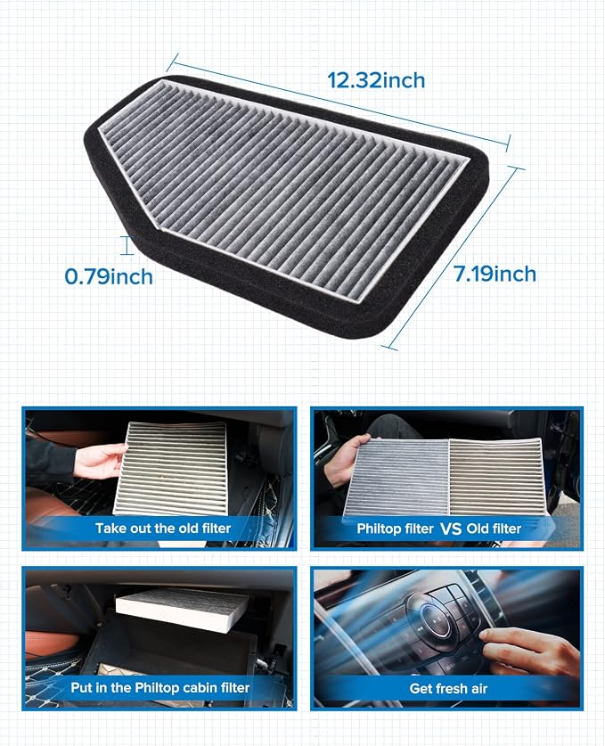 PHILTOP Cabin Air Filter w/Activated Carbon, Compatible - Image 2