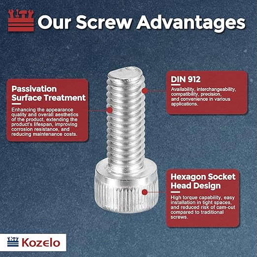 Kozelo 40pcs Socket Head Cap Screws - [M6-1 x 16mm] 304 Stainless Steel Allen Socket Drive for Electrical Motor 3D Printing Fan Engine Replacement Use, Silver