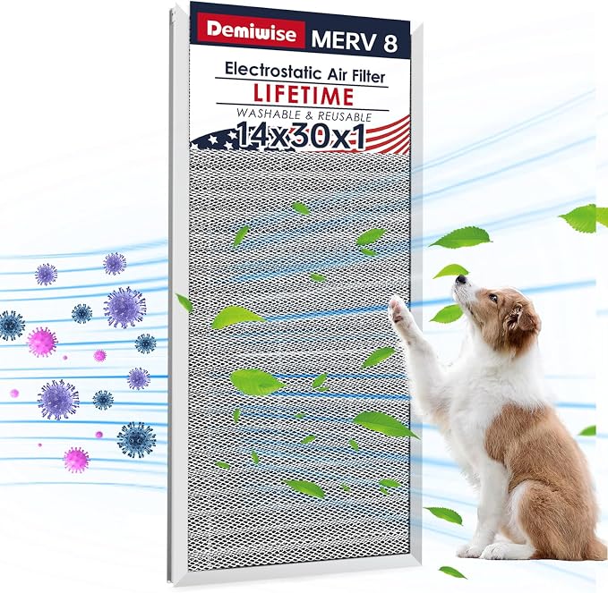 14x30x1 Electrostatic Air Filter, MERV 8 Reusable Aluminum AC/HVAC Furnace by Demiwise