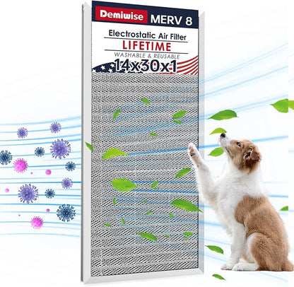 14x30x1 Electrostatic Air Filter, MERV 8 Reusable Aluminum AC/HVAC Furnace by Demiwise