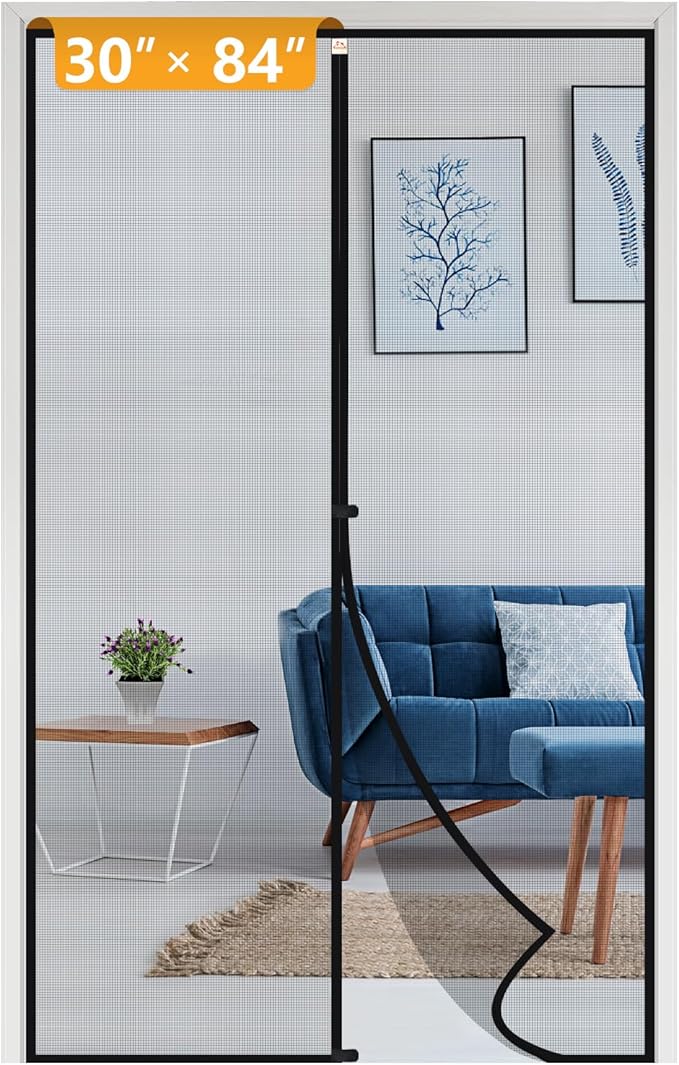 Yotache Magnetic Screen Door Fits Door Size 30 x 84, Screen Size 32" x 85" Door Mesh Anti-Tearing Reinforced Screen Door Black