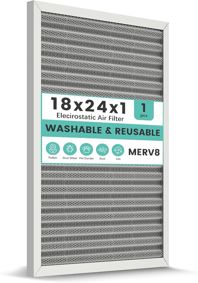 18x24x1 Reusable Air Filter, Electrostatic HVAC AC Furnace Filter, Merv 8 by KEYINGXUAN