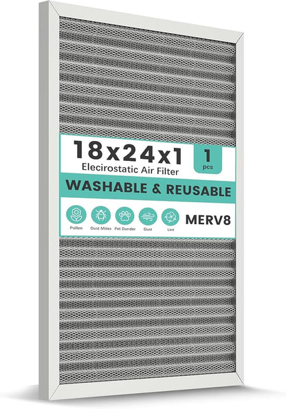 18x24x1 Reusable Air Filter, Electrostatic HVAC AC Furnace Filter, Merv 8 by KEYINGXUAN