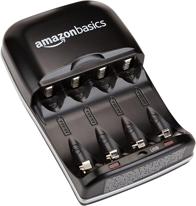 Amazon Basics Rechargeable Battery Charger for AA & AAA Nickel-Metal Hydride (NiMH) Batteries with USB Charging Port, Black