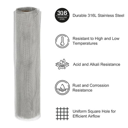 PATIKIL 40" L x 10" W Woven Wire Mesh, 20 Mesh 316L Stainless Steel Air Vent - Image 3