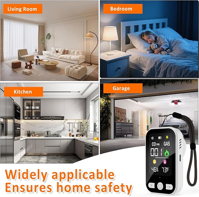 4-in-1 Upgraded Natural Gas Leak Detector,CO & Gas Detector with Temperature & Humidity, Plug-in Carbon Monoxide Detectors, Portable Gas Leak Detector for Home, Kitchen, RV, Travel(2 PCS)