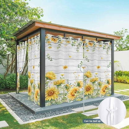 Sunflowers Outdoor Curtains for Patio Summer Floral Eucalyptus Leaf Wood Plank - Image 7