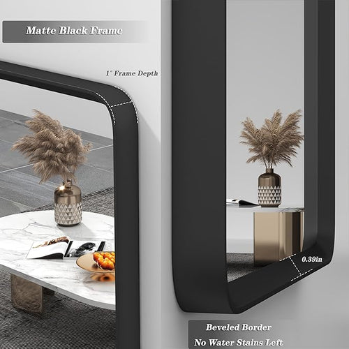 20x30 Inch Black Matte Framed Mirror for Bathroom, Rounded Rectangle Bathroom Vanity Mirror for Wall, Anti-Rust, Shatterproof (Horizontal/Vertical)