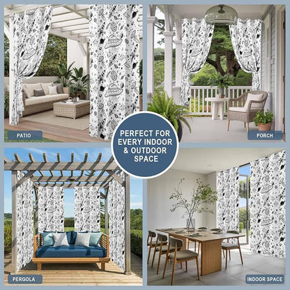 Cartoon Space Outdoor Curtains for Patio Rockets Astronauts Planets Black - Image 8