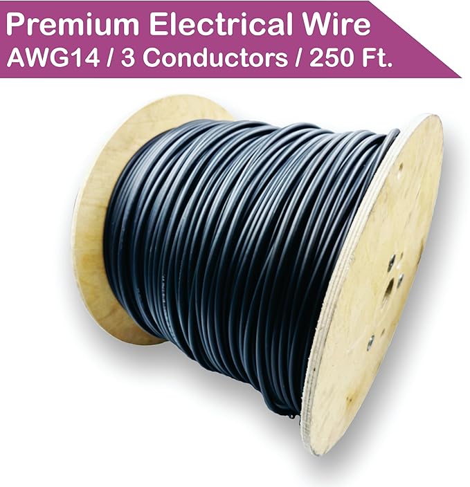 NATIONAL Wire & Cable – 14 AWG 3-Conductor Premium Copper Wire, 250 ft, Stranded | Made in USA, Heavy-Duty Flexible Jacket | Automotive, Low Voltage, LED, Lights, DIY, Indoor and Outdoor Use