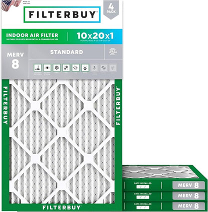 Filterbuy 10x20x1 Air Filter MERV 8 Essential Dust & Allergy Defense, by Filterbuy