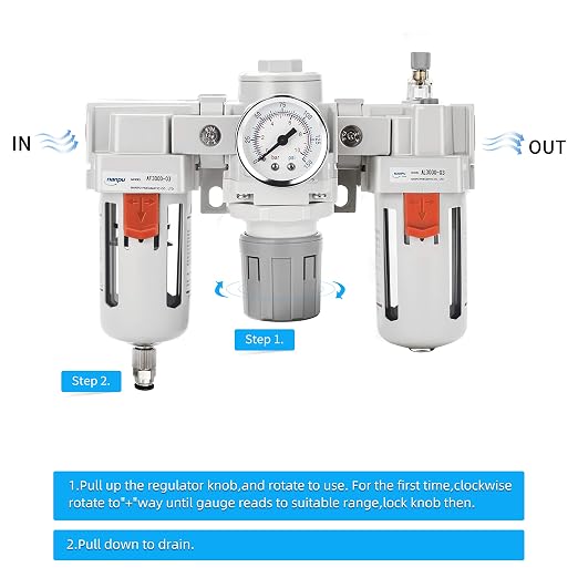 NANPU 3/8" NPT Air Filter, Regulator & Lubricator Combo - Image 5