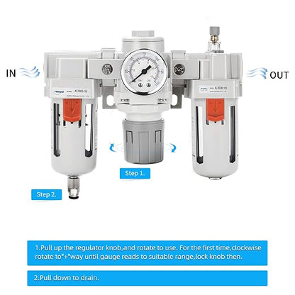 NANPU 3/8" NPT Air Filter, Regulator & Lubricator Combo - Image 5