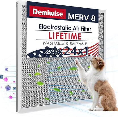 24x24x1 Electrostatic Air Filter, Washable & Reusable Aluminum AC/HVAC Furnace by Demiwise