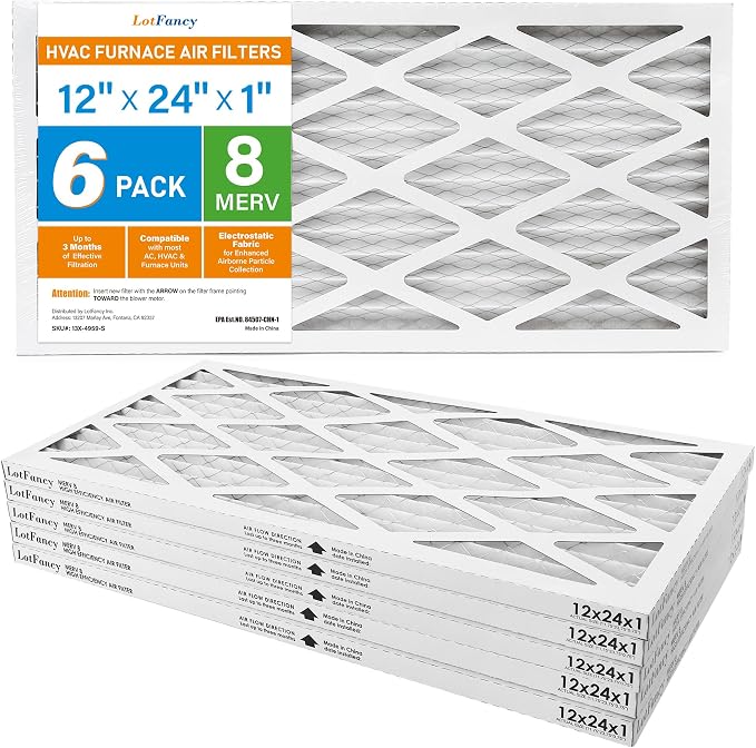 LotFancy 12x24x1 Air Filter MERV 8 6-Pack, Electrostatic Pleated Furnace & AC - Image 9