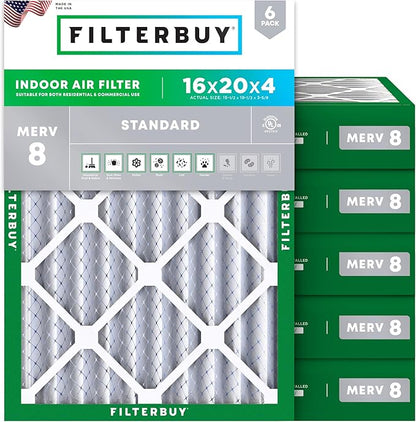 Filterbuy 16x20x4 Air Filter MERV 8 Essential Dust & Allergy Defense, by Filterbuy