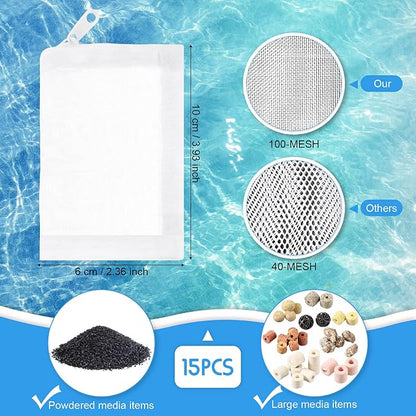 Geiserailie 15 Pieces Aquarium Filter Media Bags 150 Micrometer Fine Filter - Image 2