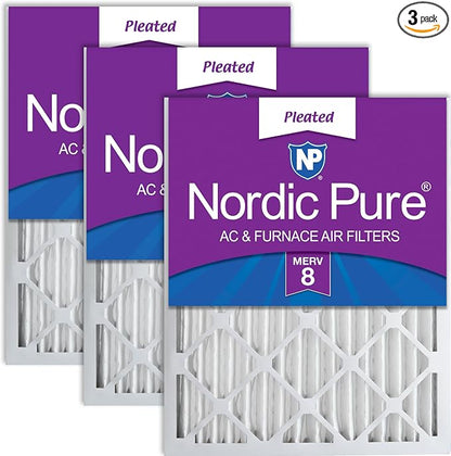 Nordic Pure 20x25x2 Pleated MERV 8 Air Filters 3 Pack by NordicPure