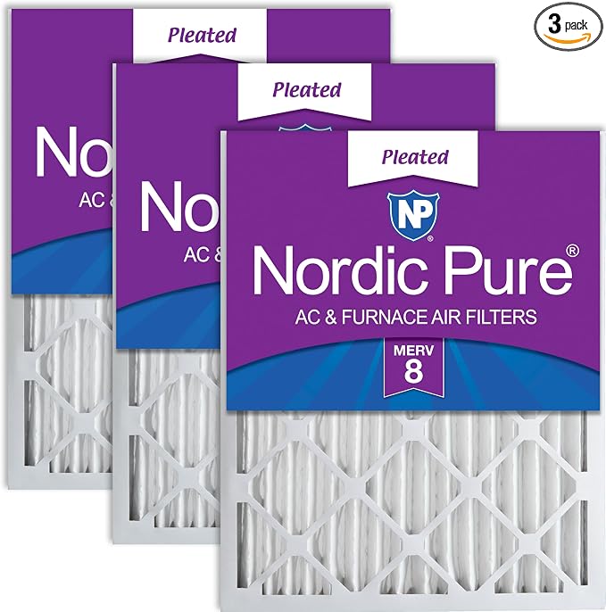 Nordic Pure 25x25x2 Pleated MERV 8 Air Filters 3 Pack by NordicPure