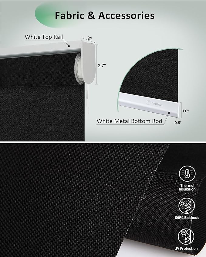 Yoolax Motorized Blinds App Control, Blackout Roller Shades for Windows, Cordless Automatic Shades Roller Window Blinds for Bedroom Living Room Office (Blackout Apex Black, 39" W x 72" H)