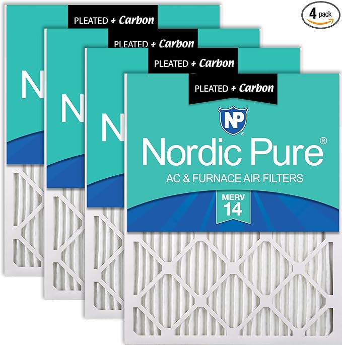 Nordic Pure 16x25x1 Pleated Air Filters MERV 14 Plus Carbon 4 Pack by NordicPure