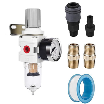 NANPU 1/4" NPT Compressed Air Filter Regulator Combo Piggyback, 5 Micron Brass by NANPU