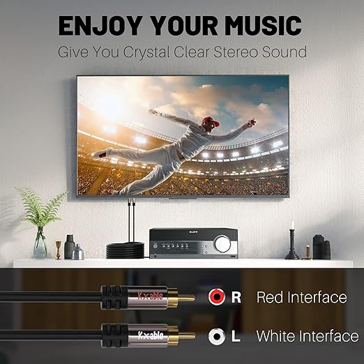 RCA Cable 125FT, 2RCA Male to 2RCA Male Stereo Audio Cable,【Oxygen-Free Copper, Hi-Fi Sound, Double Shielded】2 RCA Car Audio Subwoofer Cord for Home Theater, HDTV, Amplifier, Hi-Fi System, Speaker