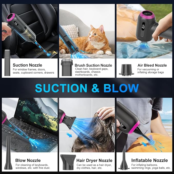 KMM Handheld Car Vacuum Cleaner, 4 in 1 Vacuum Cleaner 16000Pa Air Duster - Image 7