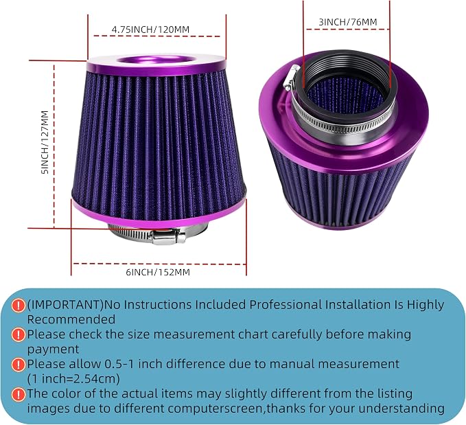 Universal Clamp-On Air Intake Filter, High Performance, Washable Filter - Image 2
