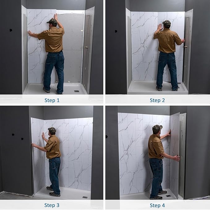 Palisade 78in x 60in x 32in Waterproof Vinyl Shower Surround Kit with Accessories in Urban Fjord
