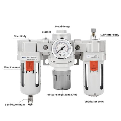 NANPU 3/8" NPT Air Filter, Regulator & Lubricator Combo - Image 3