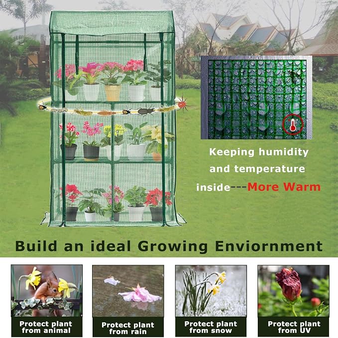 Mini Greenhouse for Indoor Outdoor, Small Plastic Plant Green House Rack Stand - Image 4