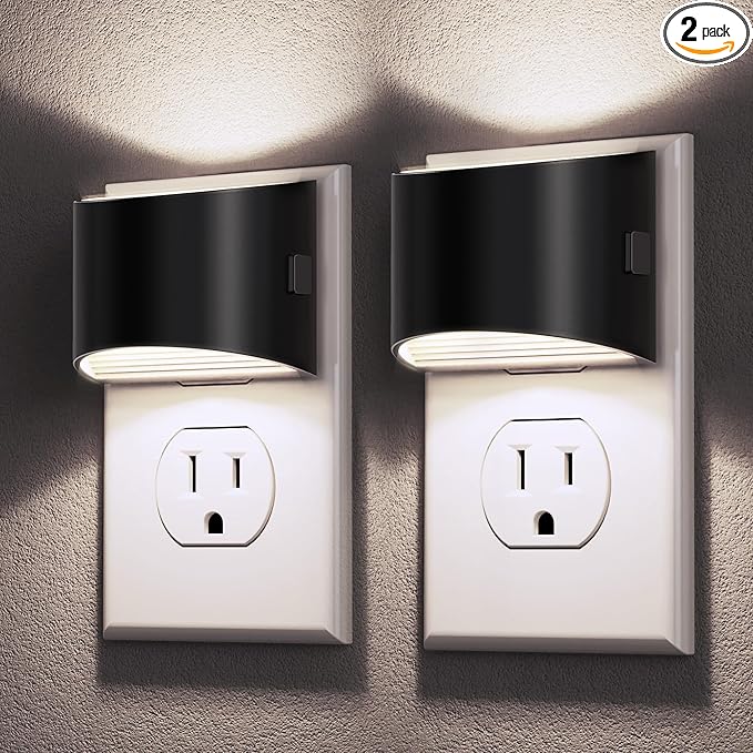 DORESshop LED Night Light[2 Pack], Night Lights Plug into Wall, 3 Level Brightness Adjustable Plug in Night Light, Dusk to Dawn Sensor, Nightlights for Adults, Bedroom, Bathroom, Hallway, 5000K