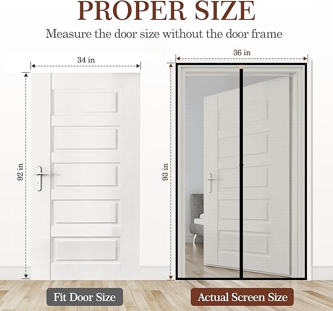 Yotache Magnetic Screen Door Fits Door Size 34 x 92, Screen Size 36" x 93" Upgraded Anti-Tearing Fiberglass Mesh French Door Screens with Magnets Black