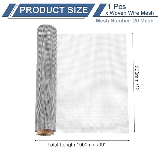 uxcell 20 Mesh 39" x 12" Woven Wire Mesh, 304 Stainless Steel Air Vent Filter - Image 2