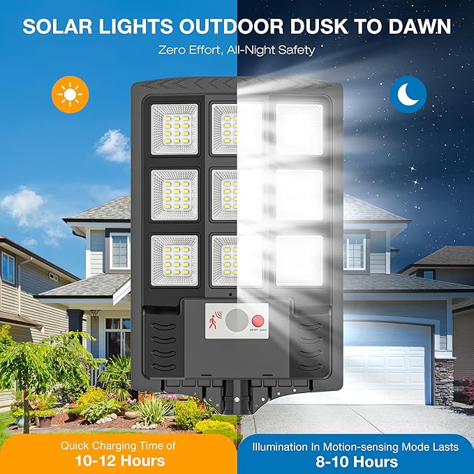Solar Street Lights Outdoor Waterproof,6500K LED Dusk to Dawn Solar Light,260° Angle Flood light with Motion Sensor and Remote Control for Outdoor,Parking Lot, Courtyards,Parking Garages 6-Pack
