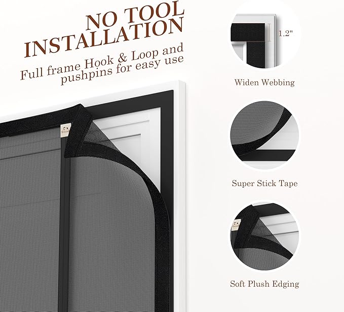 Yotache Left Right Side Universal Opening Magnetic Screen Door Fits Door Size 60 x 80, Reinforced Sewing Net Curtain for Balcony, French, Sliding Glass Door, Actual Screen Size 62" x 81"