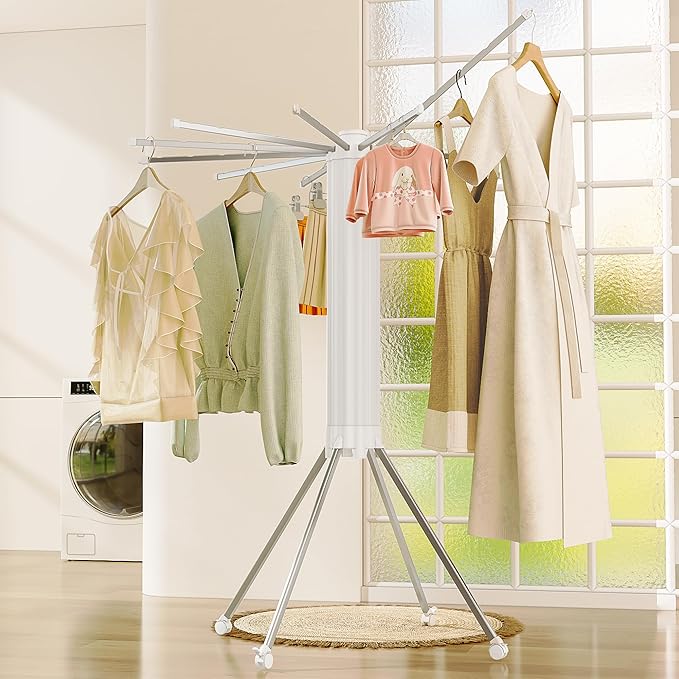 JOOM 4 Legs Double Layer Clothes Drying Rack, Garment Rack Portable and Foldable Space Saving Laundry Drying Rack - Drying Rack Clothing Floor Folding Balcony Bedroom Household Aluminum