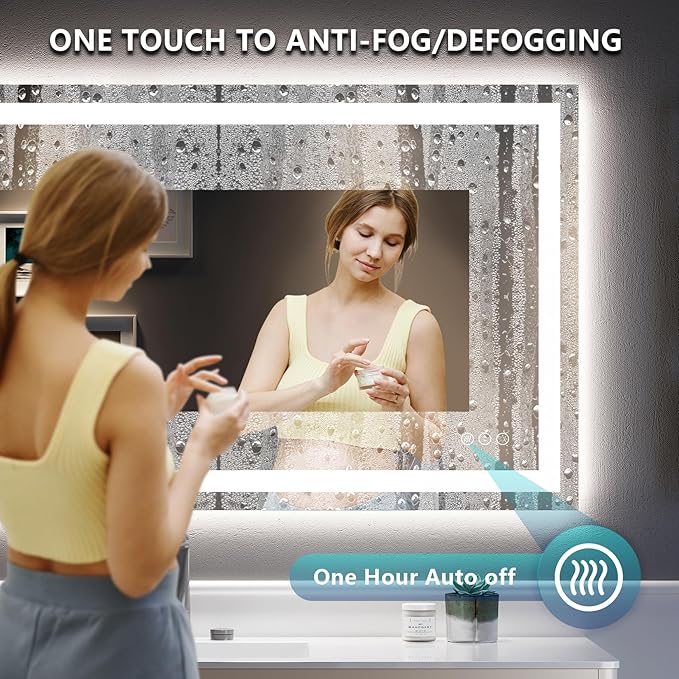 YEELAIT 36x30 Inch LED Bathroom Mirror with Lights Front and Backlit Lighted Vanity Mirror for Bathroom Wall with 3 Colors Dimmable Anti-Fog Memory Shatter-Proof IP54 Waterproof Horizontal/Vertical