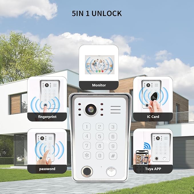 Wired Video Door Phone Kit Apartment Intercom System,10 Inch Touch Screen Monitor(Silver)with 1080P HD Doorbell Camera,Supporting Motion Detecting 5 in 1 Unlcking (1 Doorbell + 1 Monitor)