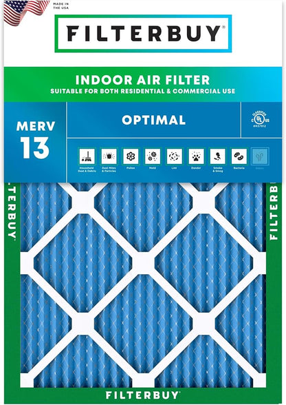 Filterbuy 17.5x21x1 Air Filter MERV 13 Optimal Smoke & Allergy Defense by Filterbuy