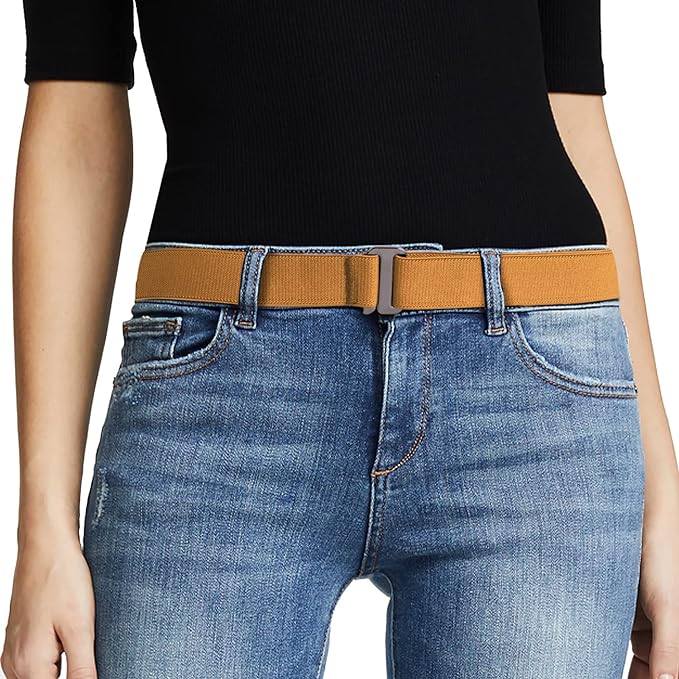 JASGOOD Women No Show Stretch Belt Elastic Web Strap Belt with Flat Buckle for Jeans Pants Dresses