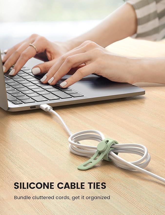 Lamicall 30Pack Silicone Cable Ties Cord Organizer, Multi Color Elastic Cable Management Wraps, Home Decor Organizer Ties Accessories for Phone Charger Electrical Cord, Chritsmas Travel Essentials